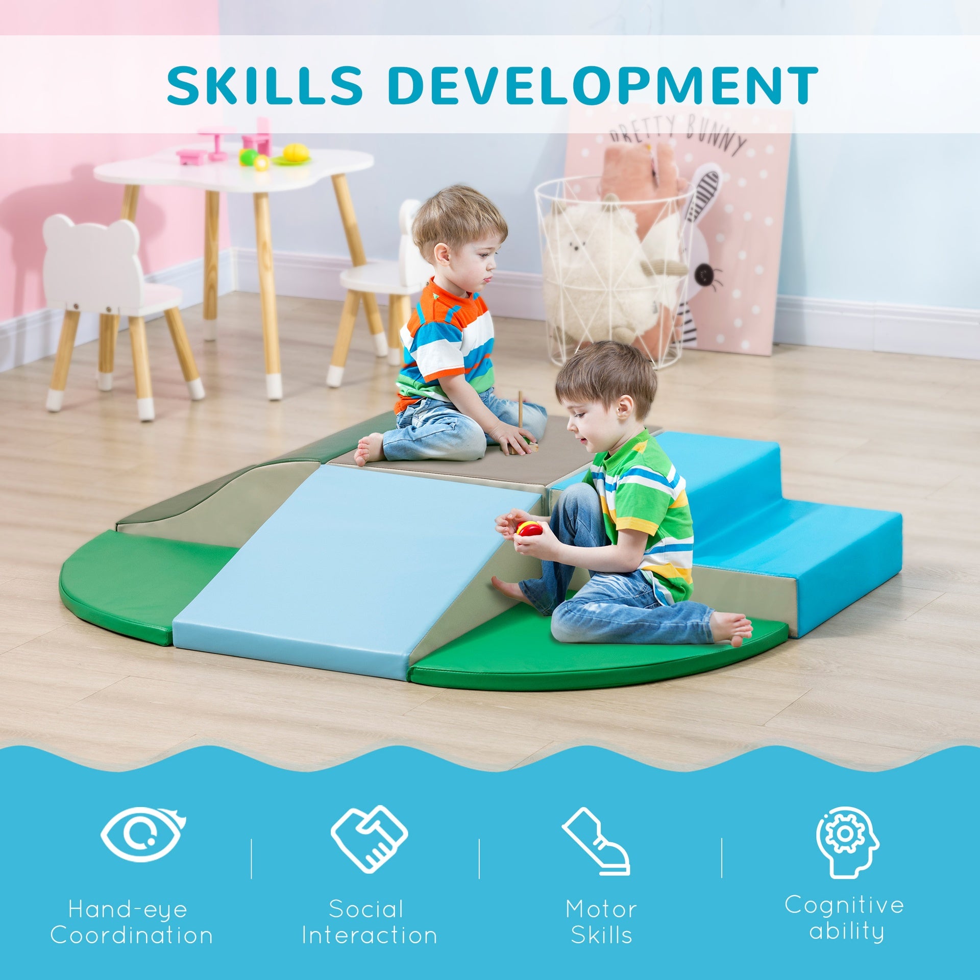 Qaba 6-Pieces Foam Climbing Blocks for Toddlers 1-3 Years, Soft Play Set for Climb and Crawl, Contemporary