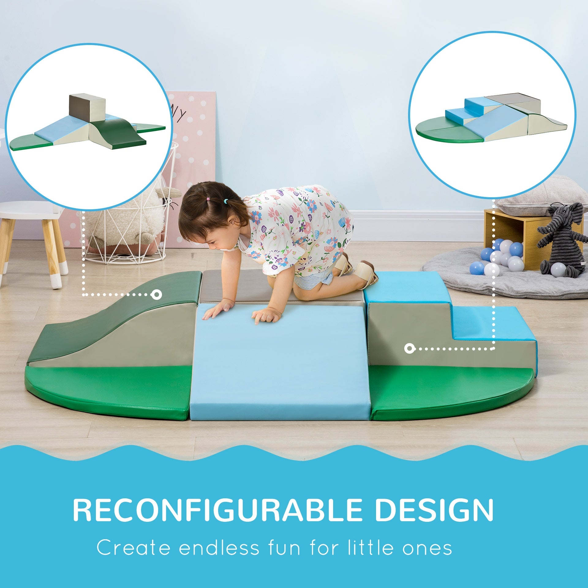 Qaba 6-Pieces Foam Climbing Blocks for Toddlers 1-3 Years, Soft Play Set for Climb and Crawl, Contemporary