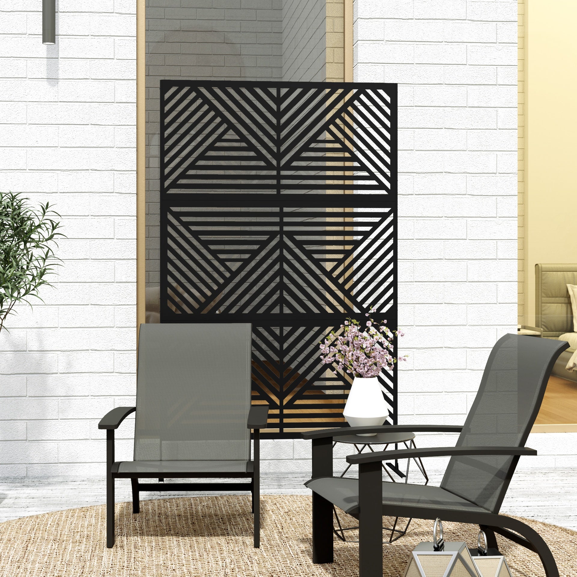 Outsunny Decorative Privacy Fence Screen, Metal Outdoor Privacy Screen Climbing Plant Trellis with Stand, Rhombus Black