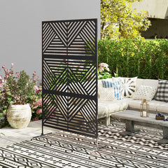 Outsunny Decorative Privacy Fence Screen, Metal Outdoor Privacy Screen Climbing Plant Trellis with Stand, Rhombus Black