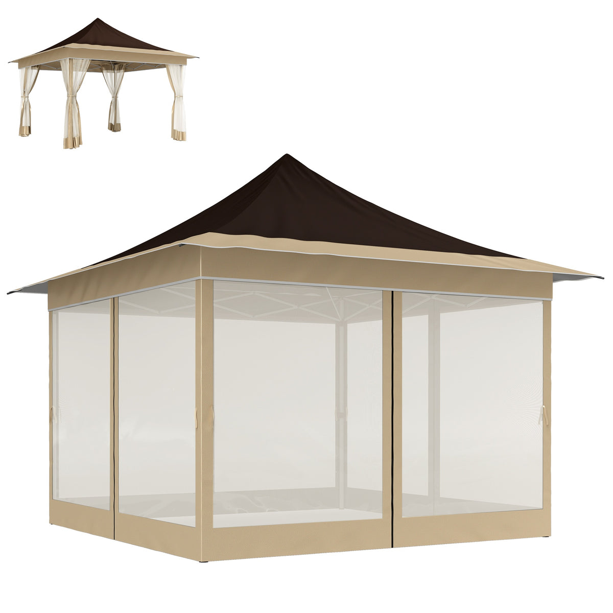 Outsunny 12 x 12 ft. Canopy Tent with Mesh Netting, UPF50+ Pop Up Tent with Carry Bag for Garden, Patio, Brown