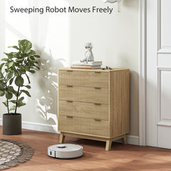HOMCOM 4 Drawer Double Dresser for Bedroom, Fluted Chest of Drawers with Gold Finger Pulls and 4 Wood Legs, Natural Wood