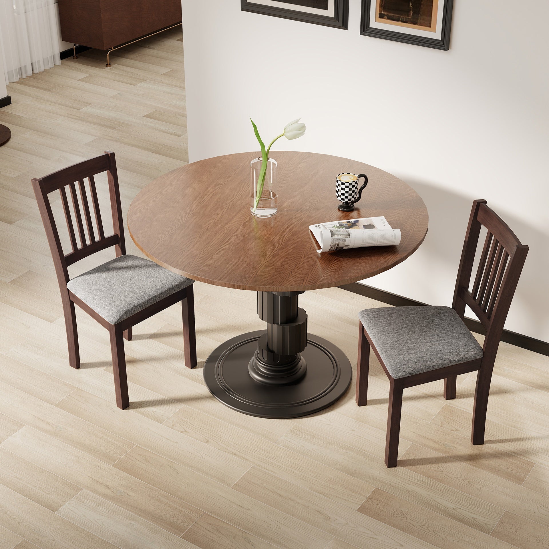 HOMCOM Dining Chairs Set of 2 Linen Upholstered Kitchen Chairs with Rubberwood Legs for Dining Room Living Room Espresso Gray