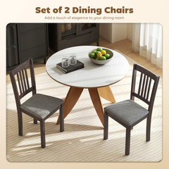 HOMCOM Dining Chairs Set of 2 Linen Upholstered Kitchen Chairs with Rubberwood Legs for Dining Room Living Room Espresso Gray