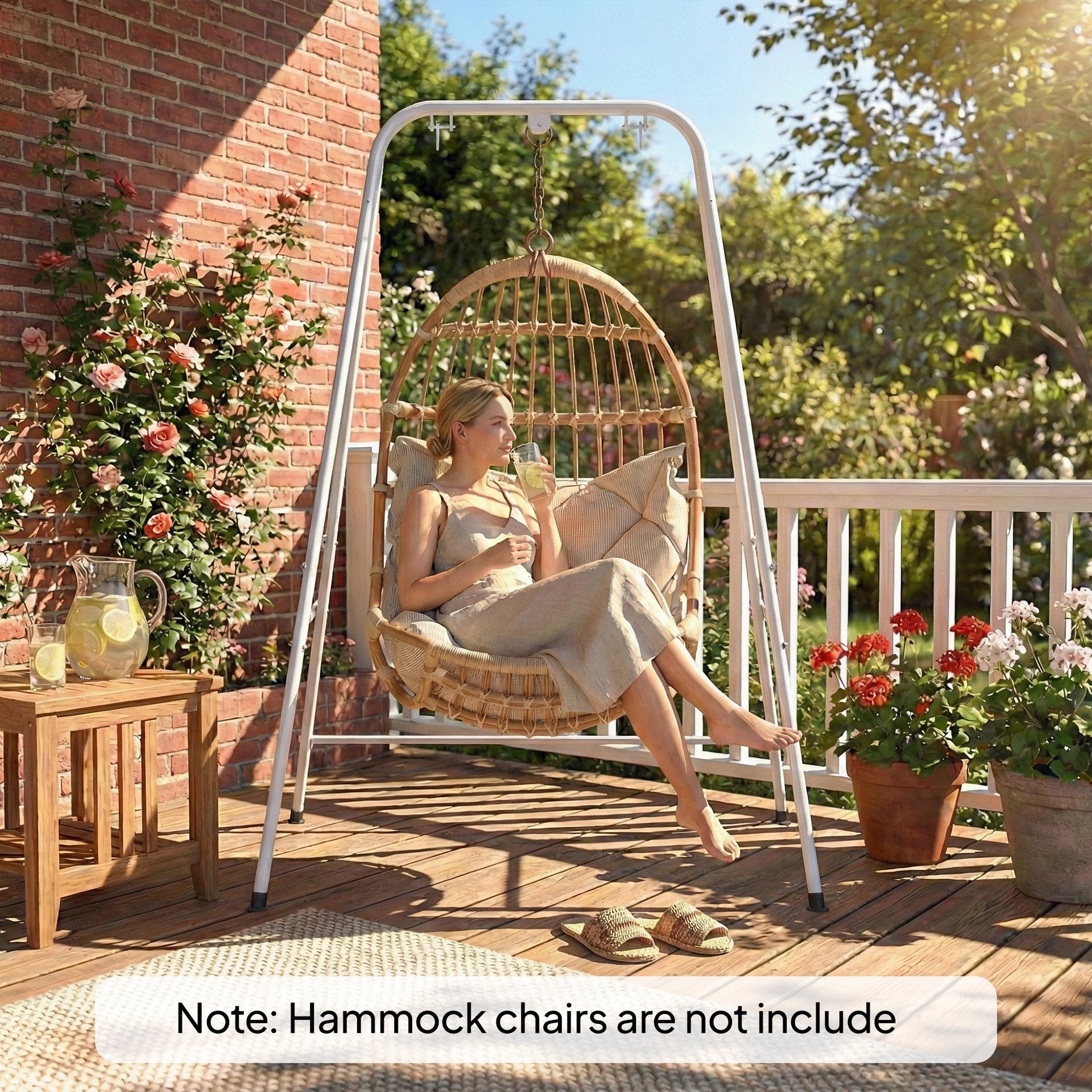 Outsunny Hammock Chair Stand  Indoor and Outdoor Use with Anti-Slip Foot Pads, 2 Carabiners, White