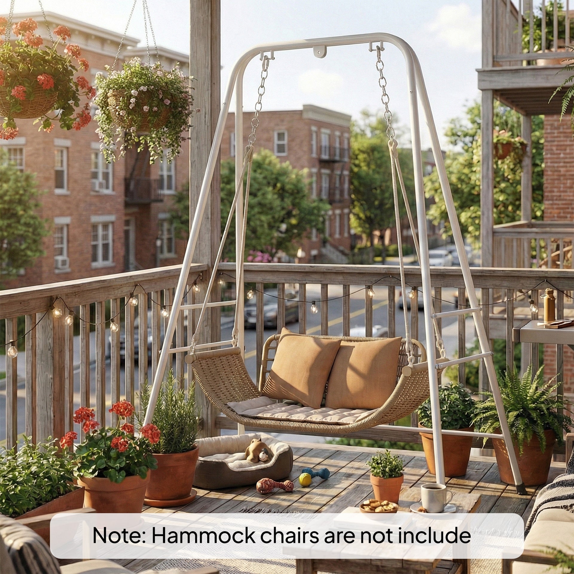 Outsunny Hammock Chair Stand  Indoor and Outdoor Use with Anti-Slip Foot Pads, 2 Carabiners, White