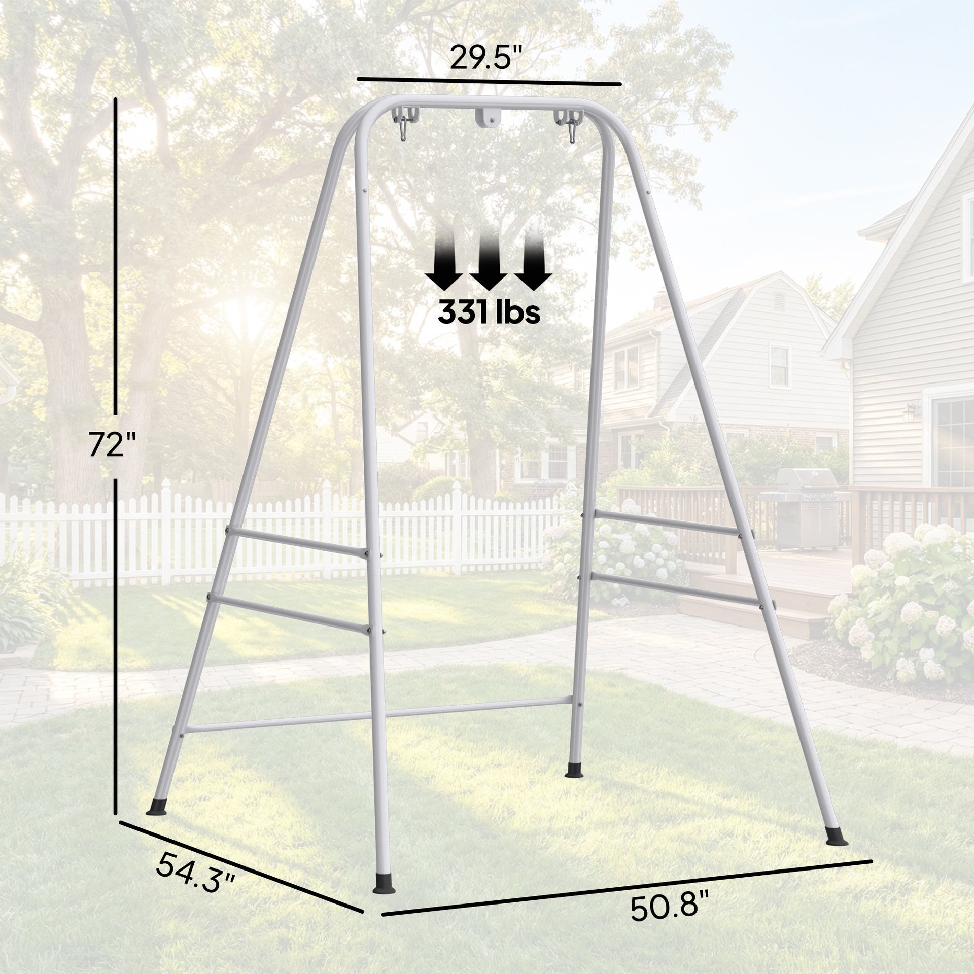 Outsunny Hammock Chair Stand  Indoor and Outdoor Use with Anti-Slip Foot Pads, 2 Carabiners, White