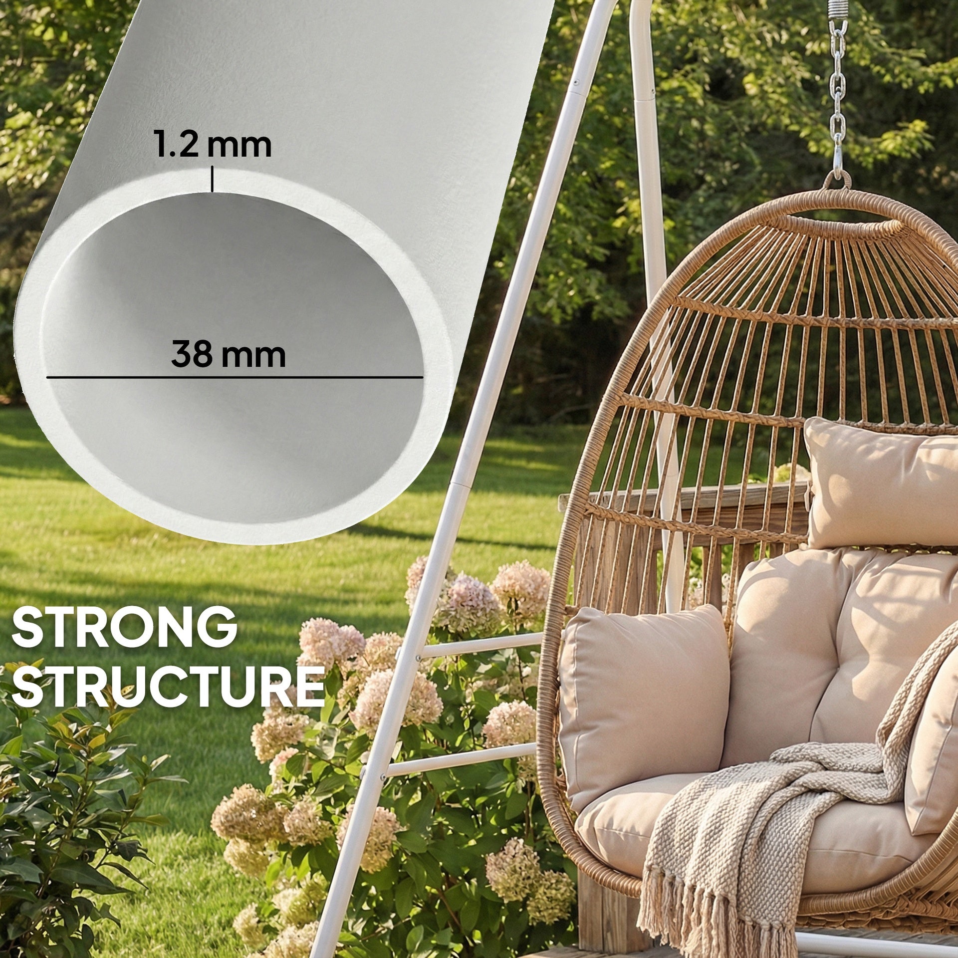 Outsunny Hammock Chair Stand  Indoor and Outdoor Use with Anti-Slip Foot Pads, 2 Carabiners, White