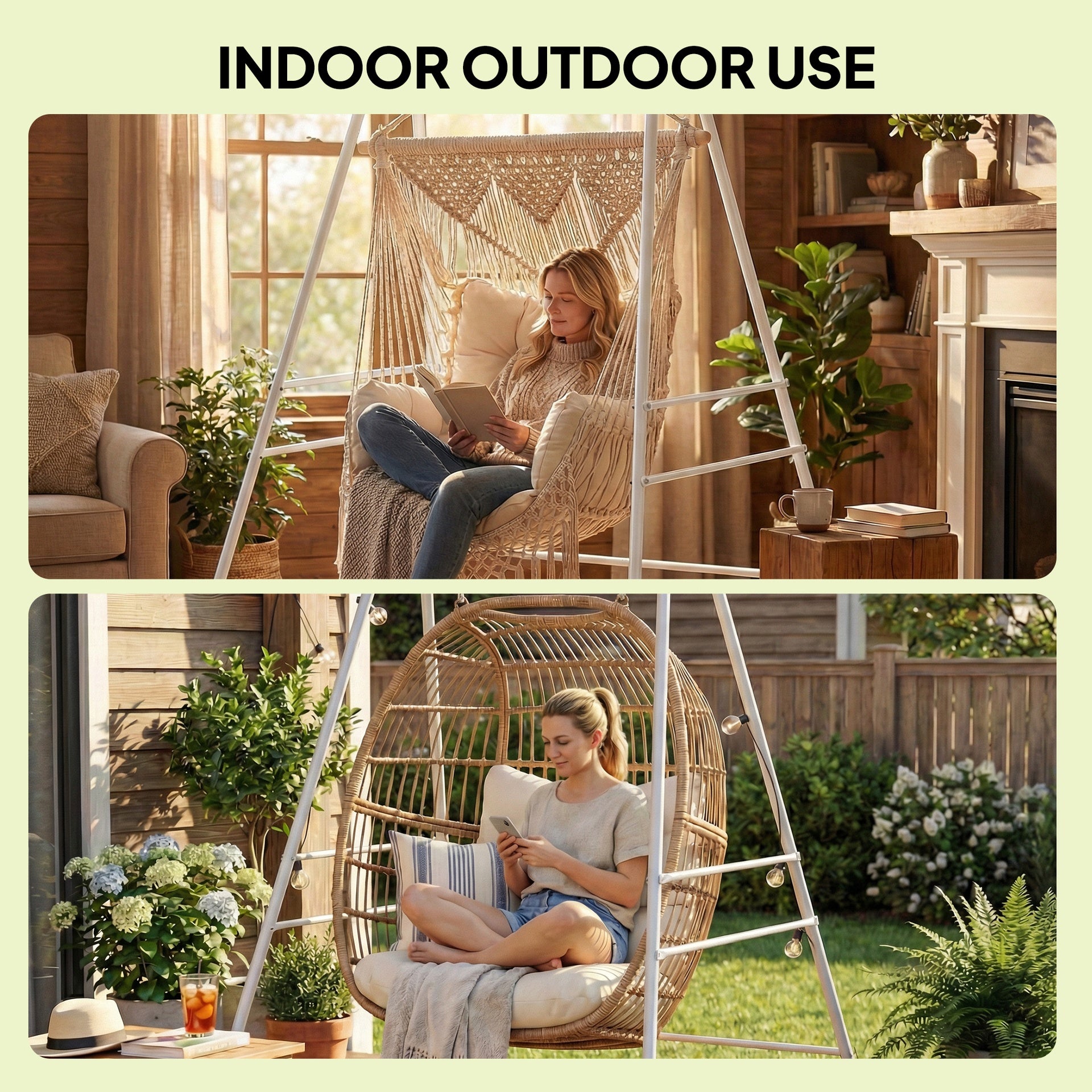 Outsunny Hammock Chair Stand  Indoor and Outdoor Use with Anti-Slip Foot Pads, 2 Carabiners, White
