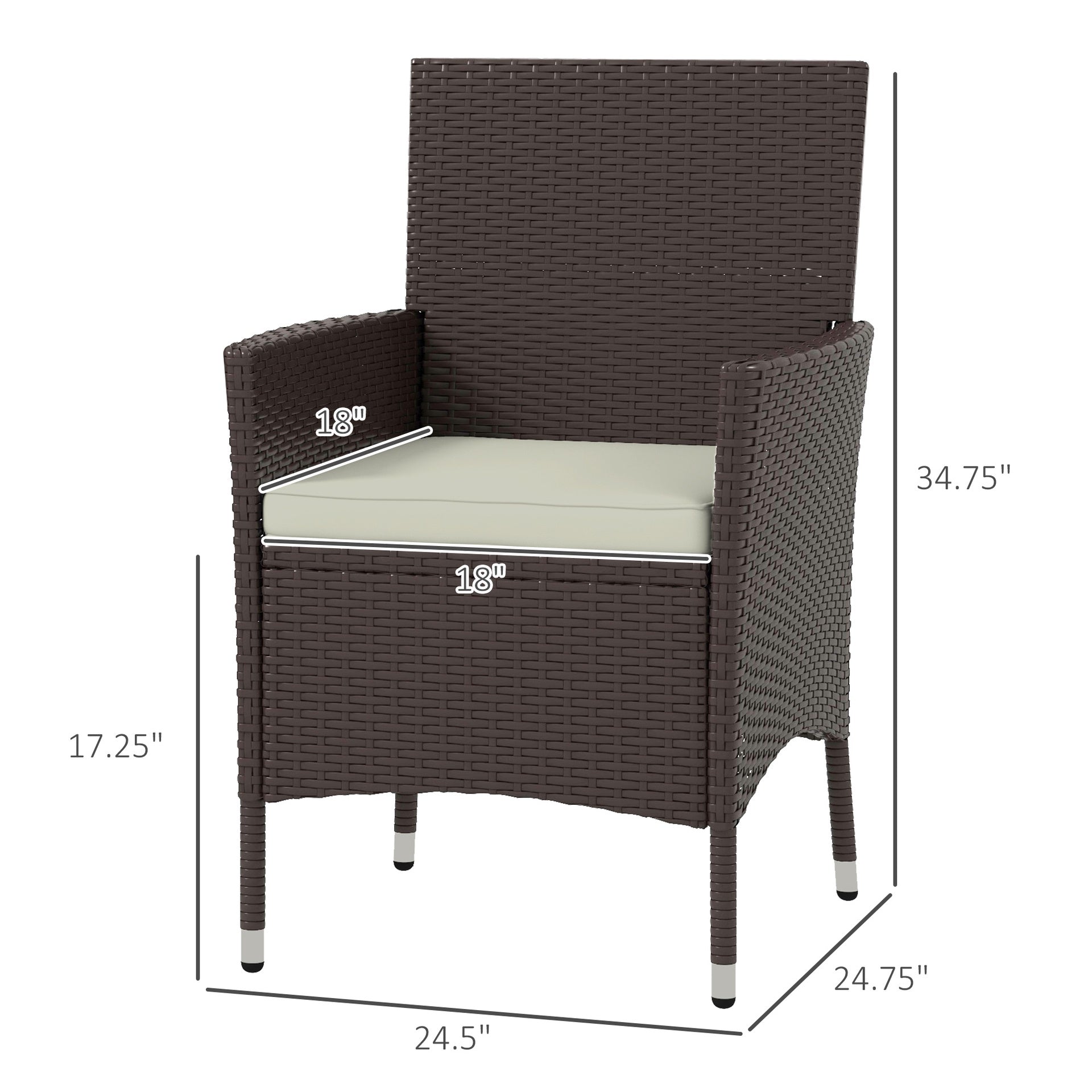 Outsunny 2 PCS Rattan Wicker Dining Chairs with Cushions and Anti-Slip Foot, Patio Stackable Chairs Set for Backyard, Garden, Lawn, Dark Coffee