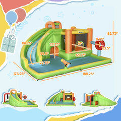 Outsunny 7-in-1 Inflatable Water Slide, Kids Castle Bounce House Includes Slide, trampoline, Pool, Water Cannon, Ball-target, Boxing Post, Tunnel with Carry Bag, Repair Patches, 750W Air Blower
