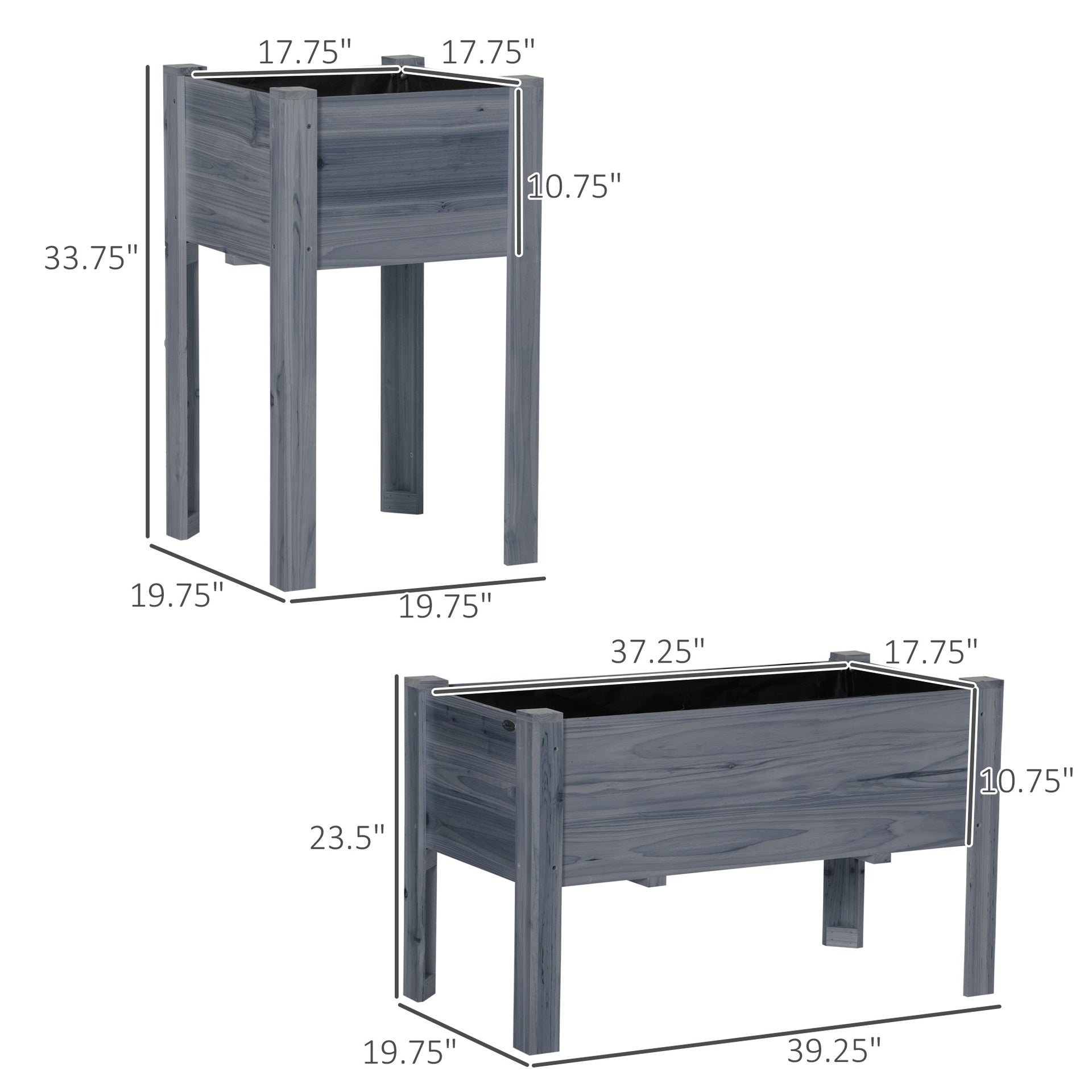Outsunny Raised Garden Bed Set of 3, Elevated Wood Planter Box with Legs and Bed Liner for Backyard and Patio to Grow Vegetables, Herbs, Gray