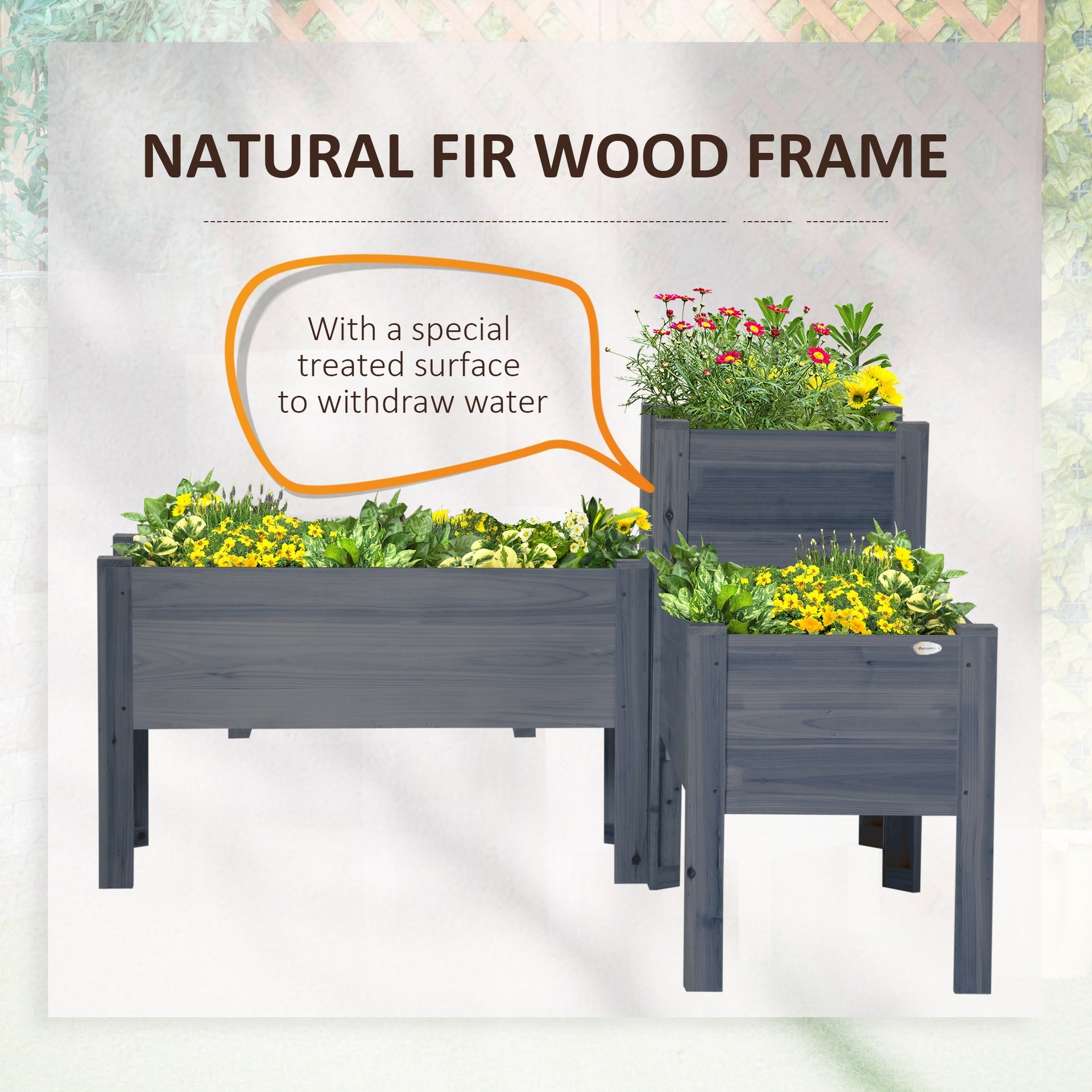 Outsunny Raised Garden Bed Set of 3, Elevated Wood Planter Box with Legs and Bed Liner for Backyard and Patio to Grow Vegetables, Herbs, Gray