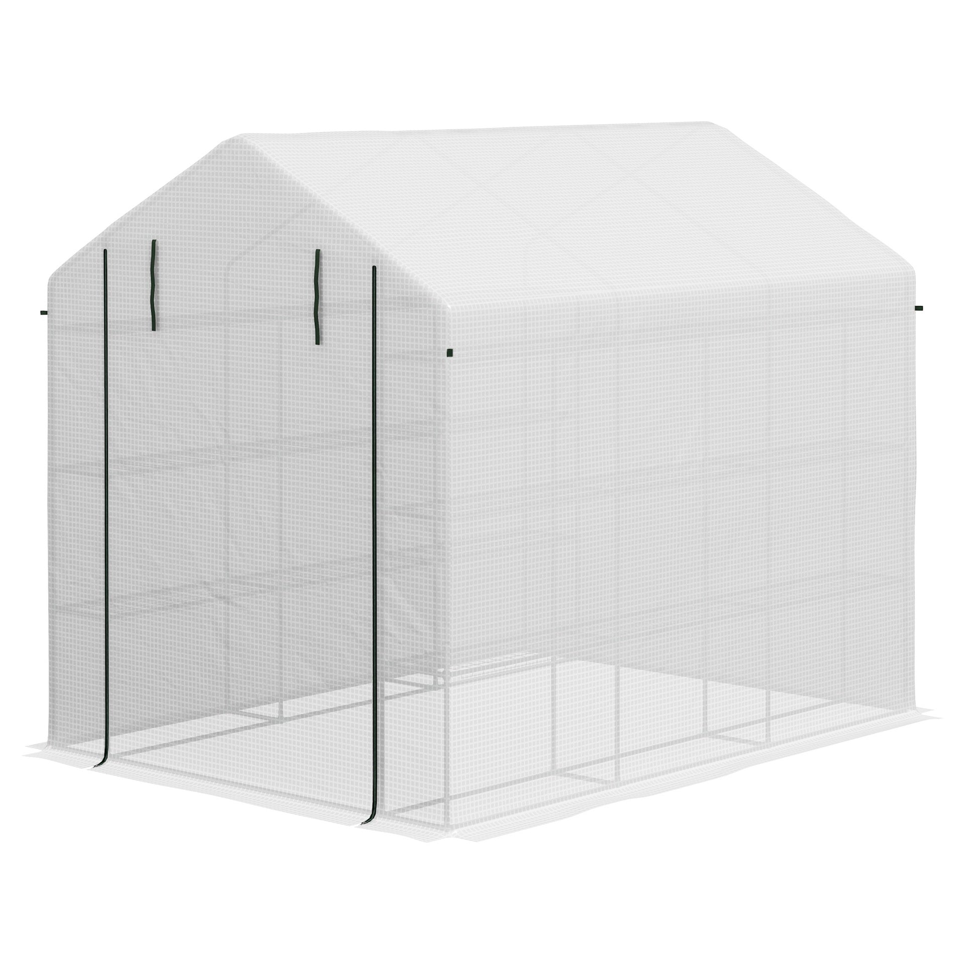 Outsunny Outdoor Walk-in Greenhouse with Roll-up Zipper Door, 18 Shelves, PE Cover, 95.25" x 70.75" x 82.75", White