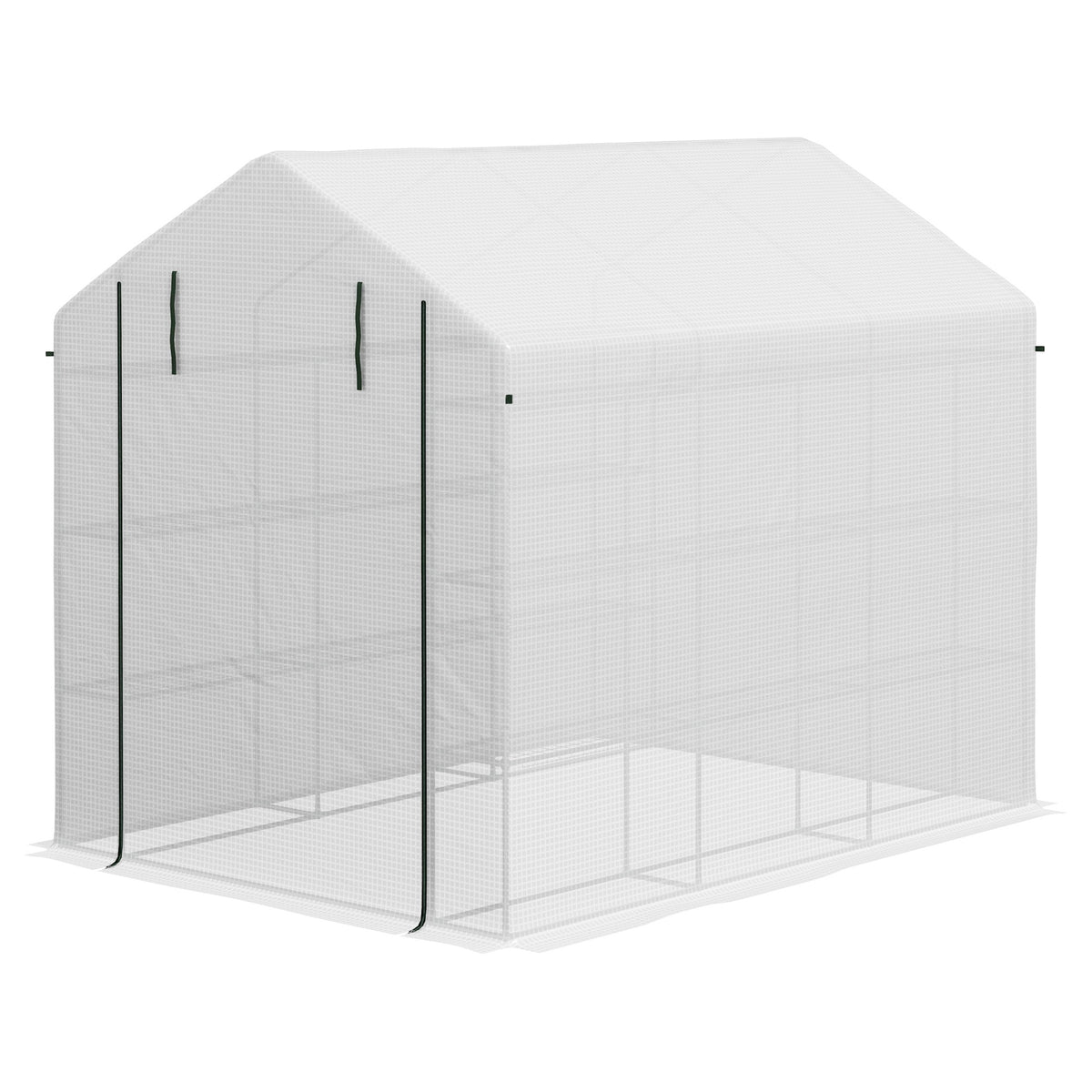 Outsunny Outdoor Walk-in Greenhouse with Roll-up Zipper Door, 18 Shelves, PE Cover, 95.25" x 70.75" x 82.75", White
