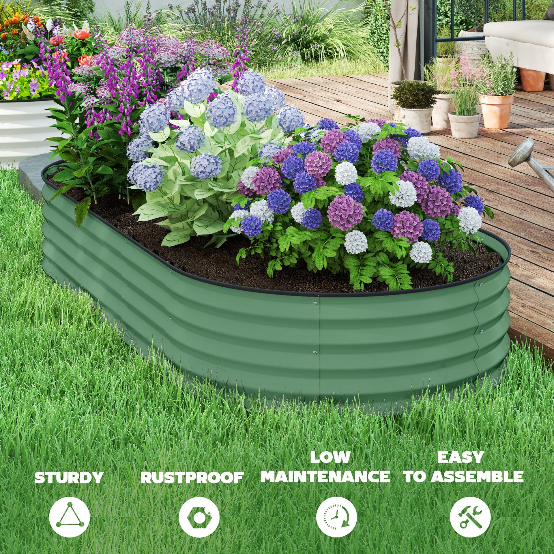 Outsunny 7' x 3' x 1' Raised Garden Bed Set, 2PCS Raised Beds for Gardening with Metal Plant Stakes, Green