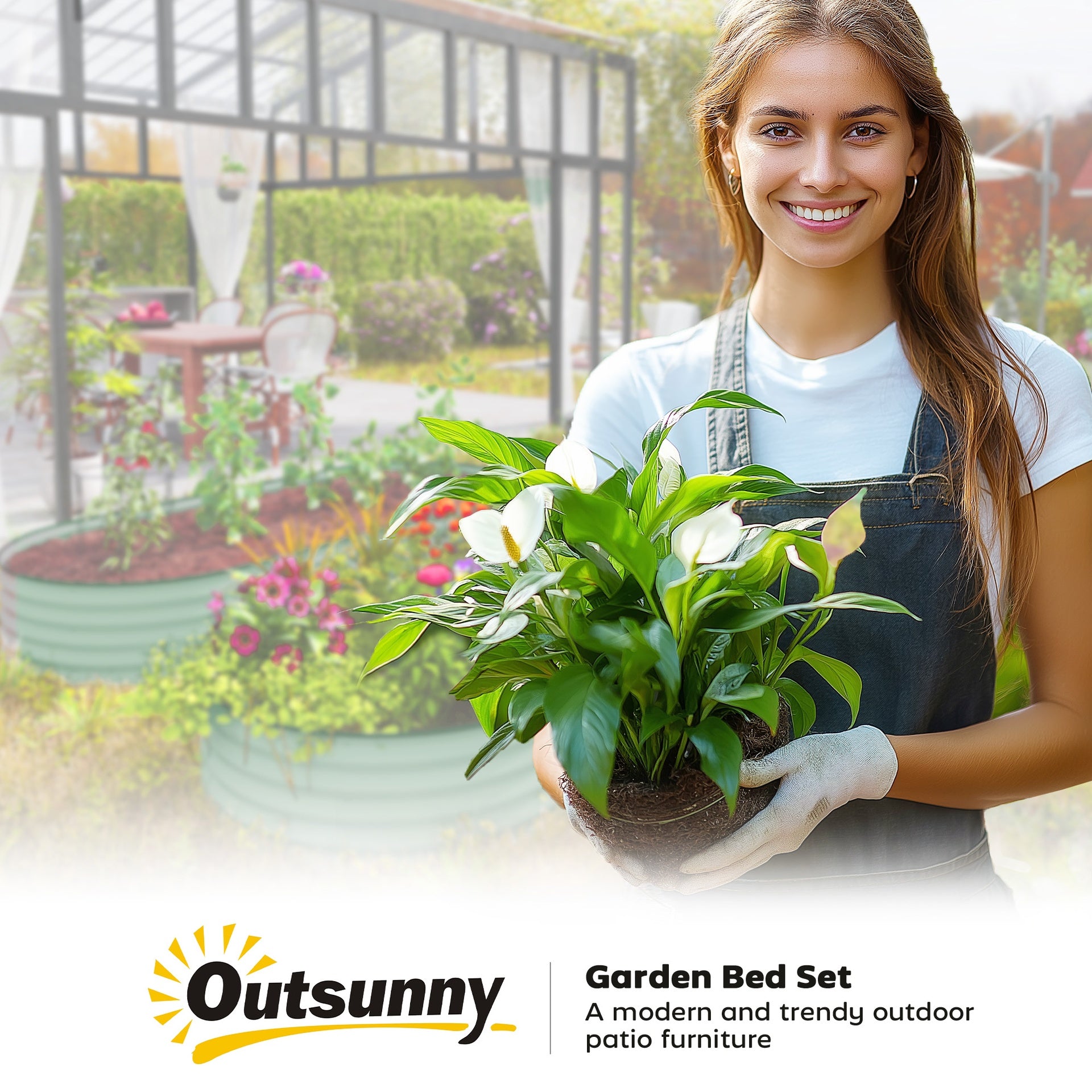 Outsunny 7' x 3' x 1' Raised Garden Bed Set, 2PCS Raised Beds for Gardening with Metal Plant Stakes, Green