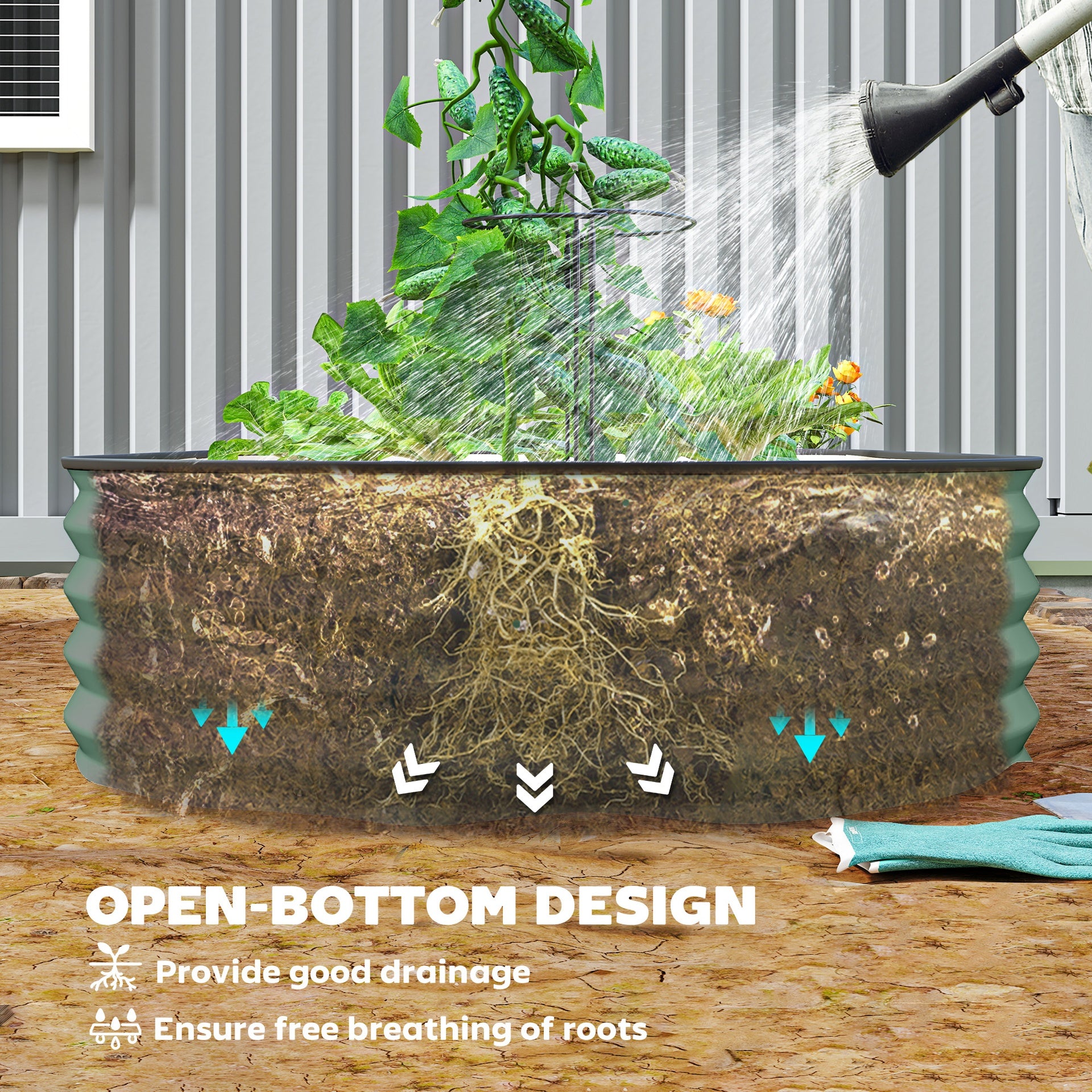 Outsunny 7' x 3' x 1' Raised Garden Bed Set, 2PCS Raised Beds for Gardening with Metal Plant Stakes, Green