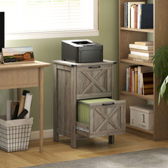 HOMCOM Vertical File Cabinet with 2 Drawers, Rustic Farmhouse Office Storage Cabinet for A4, Letter Size, Distressed Gray