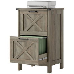 HOMCOM Vertical File Cabinet with 2 Drawers, Rustic Farmhouse Office Storage Cabinet for A4, Letter Size, Distressed Gray