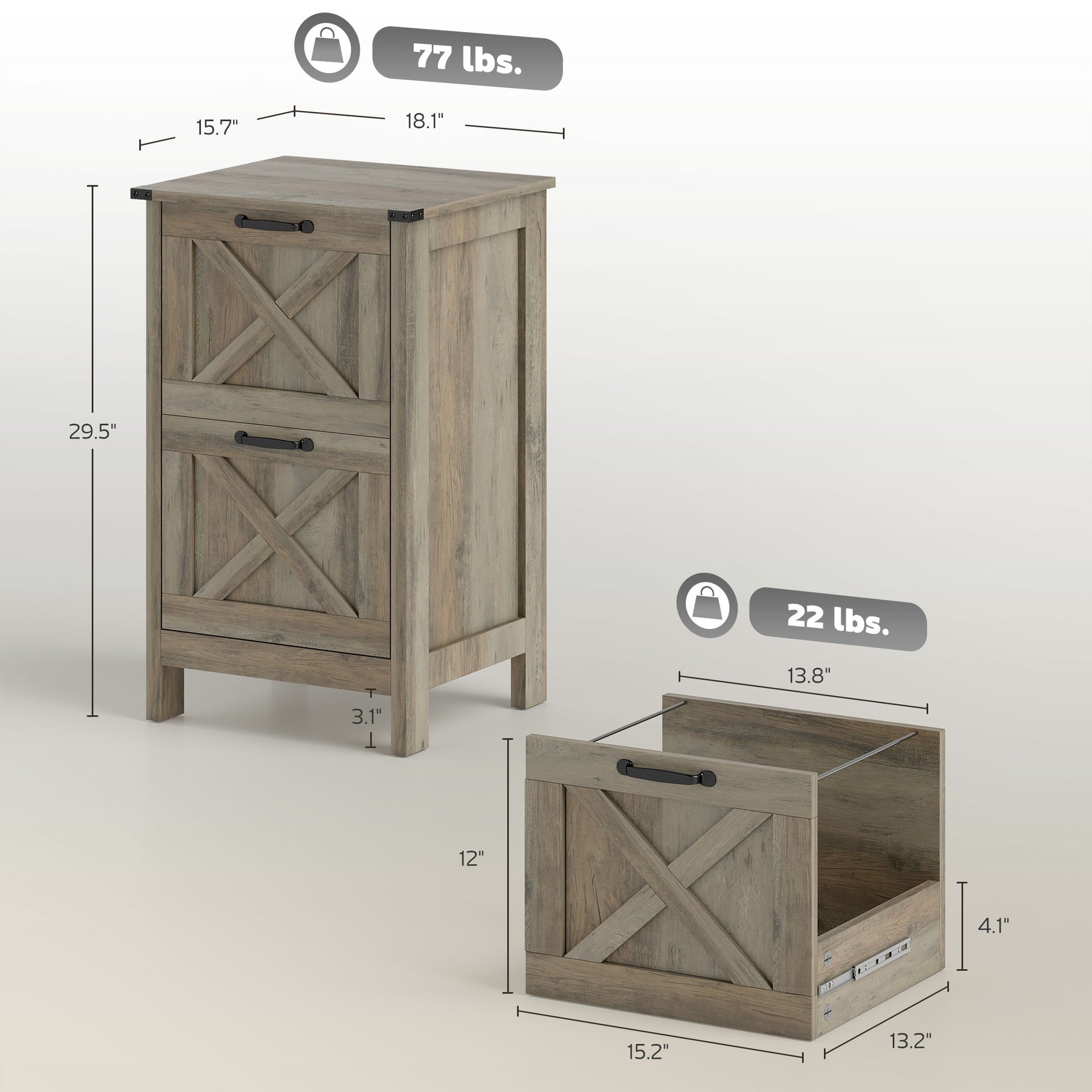 HOMCOM Vertical File Cabinet with 2 Drawers, Rustic Farmhouse Office Storage Cabinet for A4, Letter Size, Distressed Gray
