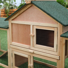 PawHut Rabbit Cage Outdoor, Rabbit House 83" 2 Story Deluxe XL Wooden Rabbit Hutch Big Bunny Cage w/ Ladder and Run