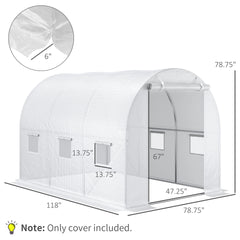 Outsunny 9.8' x 6.6' x 6.6' Plastic Greenhouse Cover Replacement, Heavy Duty Waterproof Tarp for Hoop House, Sheeting with 6 Windows, Door & Reinforcement Grid, White
