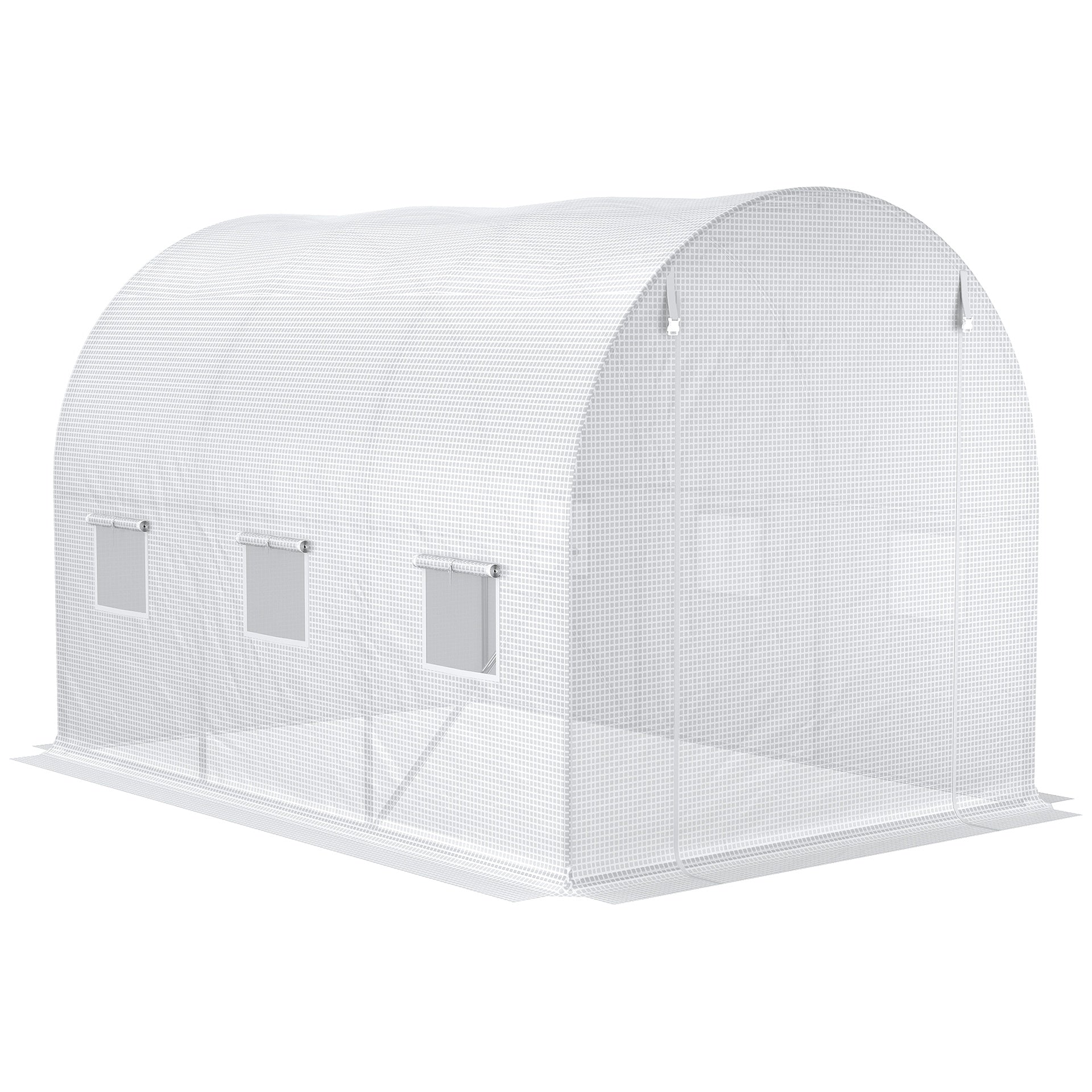 Outsunny 9.8' x 6.6' x 6.6' Plastic Greenhouse Cover Replacement, Heavy Duty Waterproof Tarp for Hoop House, Sheeting with 6 Windows, Door & Reinforcement Grid, White