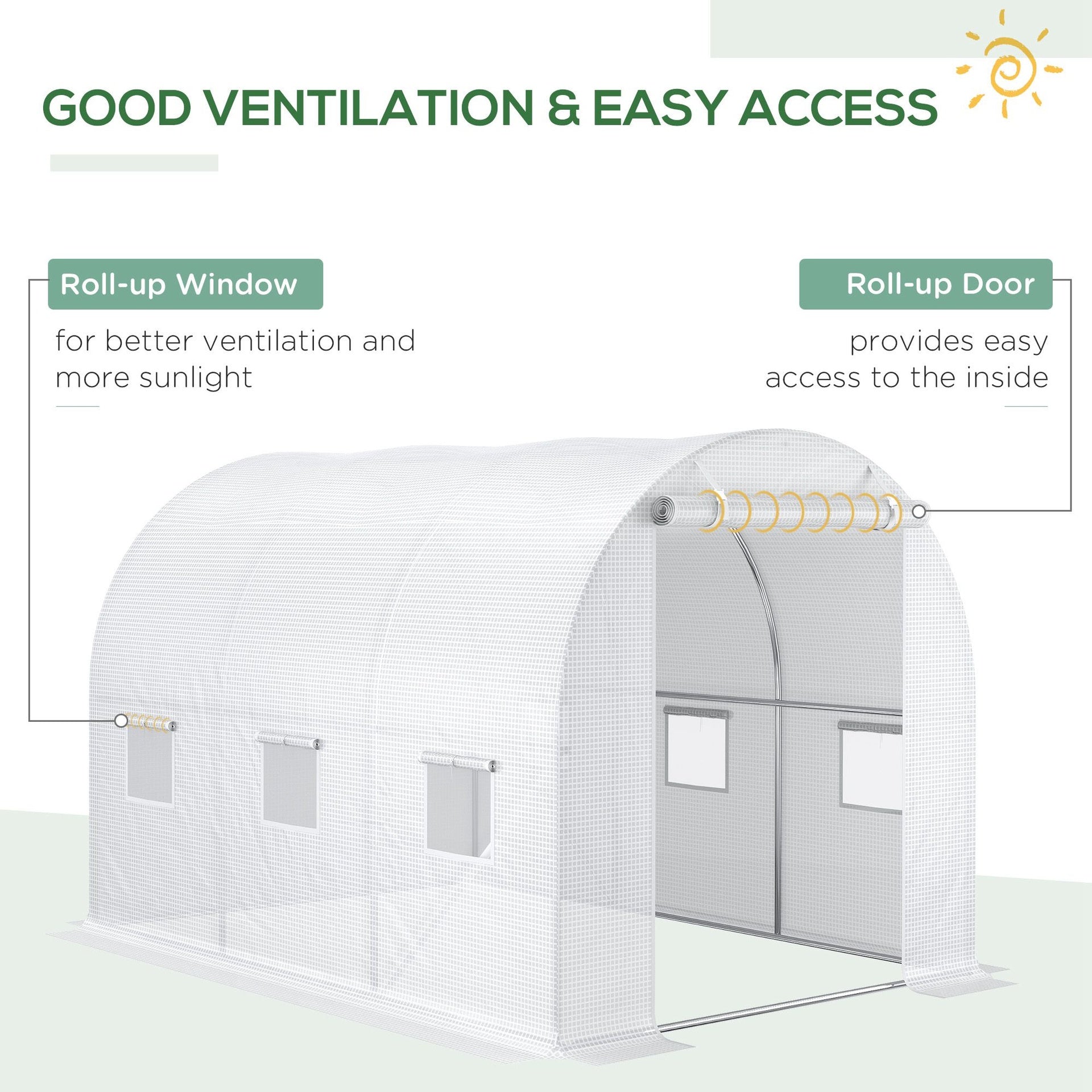 Outsunny 9.8' x 6.6' x 6.6' Plastic Greenhouse Cover Replacement, Heavy Duty Waterproof Tarp for Hoop House, Sheeting with 6 Windows, Door & Reinforcement Grid, White