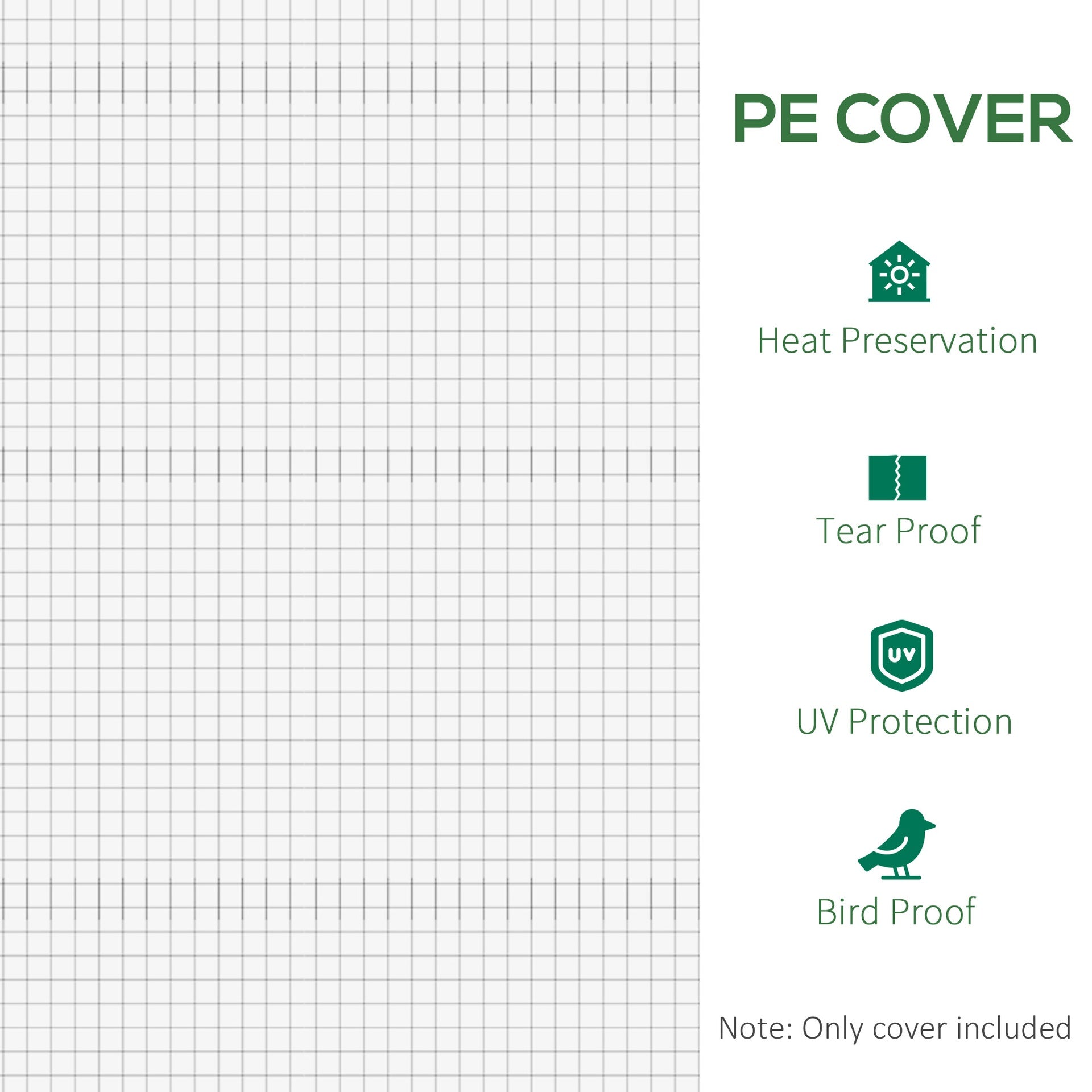Outsunny 9.8' x 6.6' x 6.6' Plastic Greenhouse Cover Replacement, Heavy Duty Waterproof Tarp for Hoop House, Sheeting with 6 Windows, Door & Reinforcement Grid, White