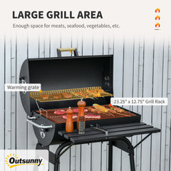 Outsunny 30" Portable Charcoal Barbecue Grill with Wheels Outdoor Barbecue with Adjustable Charcoal Rack, Storage Shelf, for Garden Camping Picnic