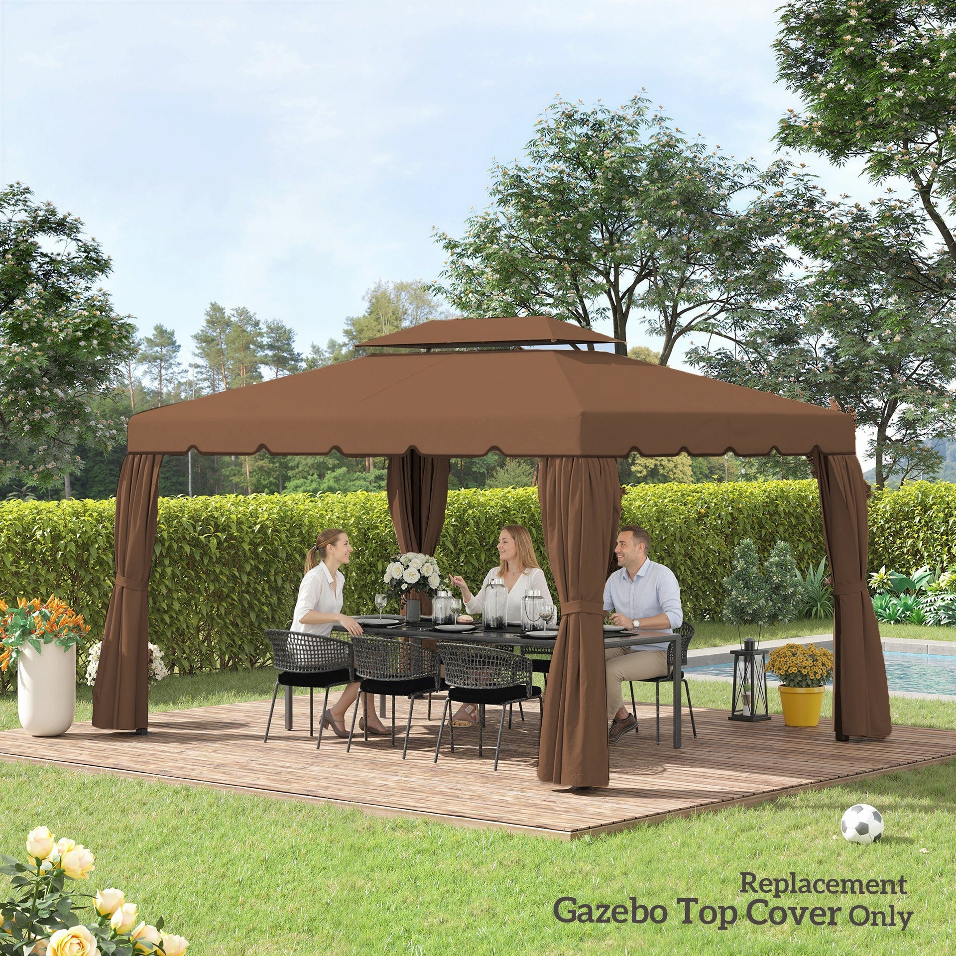 Outsunny Model 84C-101 or 84C-144 13' x 10' Gazebo Replacement Canopy, Gazebo Top with Double Vented Roof (TOP ONLY), Coffee