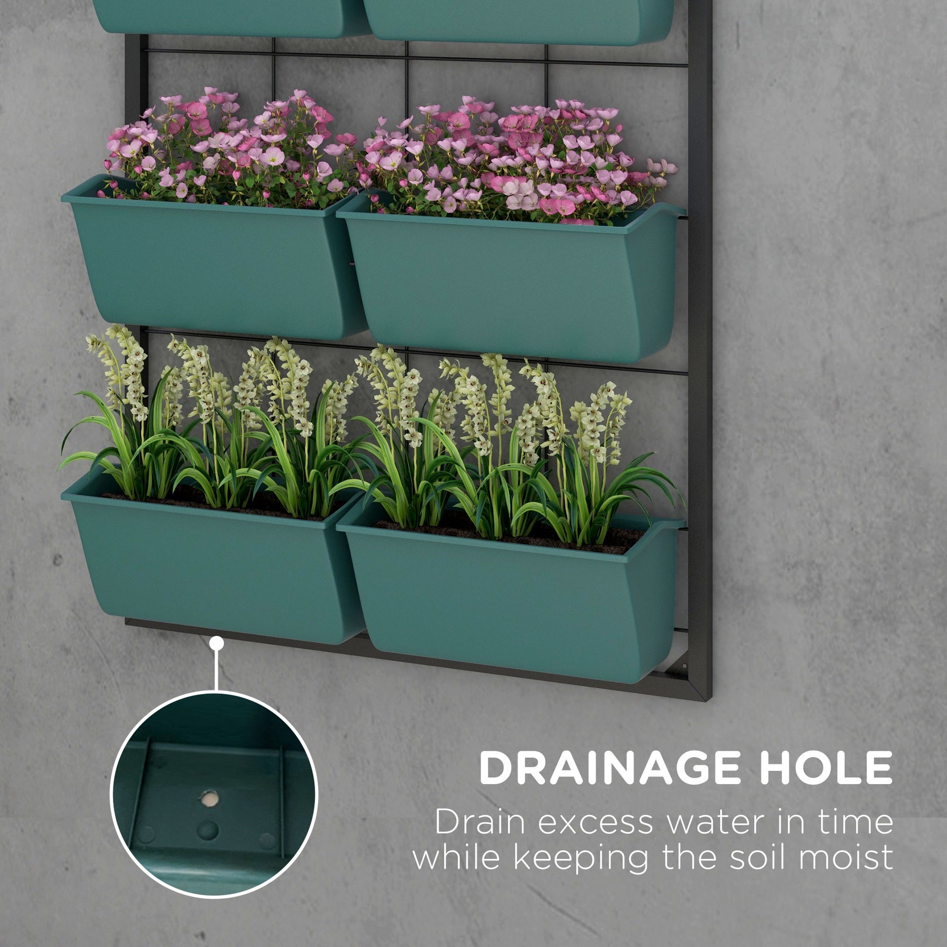 Outsunny 3-Tier Hanging Planter with 6 Pots for Indoor and Outdoor Use, Wall Planter, Self Draining & Wall Mounted, Green