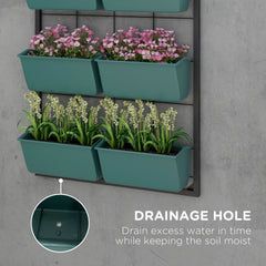 Outsunny 3-Tier Hanging Planter with 6 Pots for Indoor and Outdoor Use, Wall Planter, Self Draining & Wall Mounted, Green