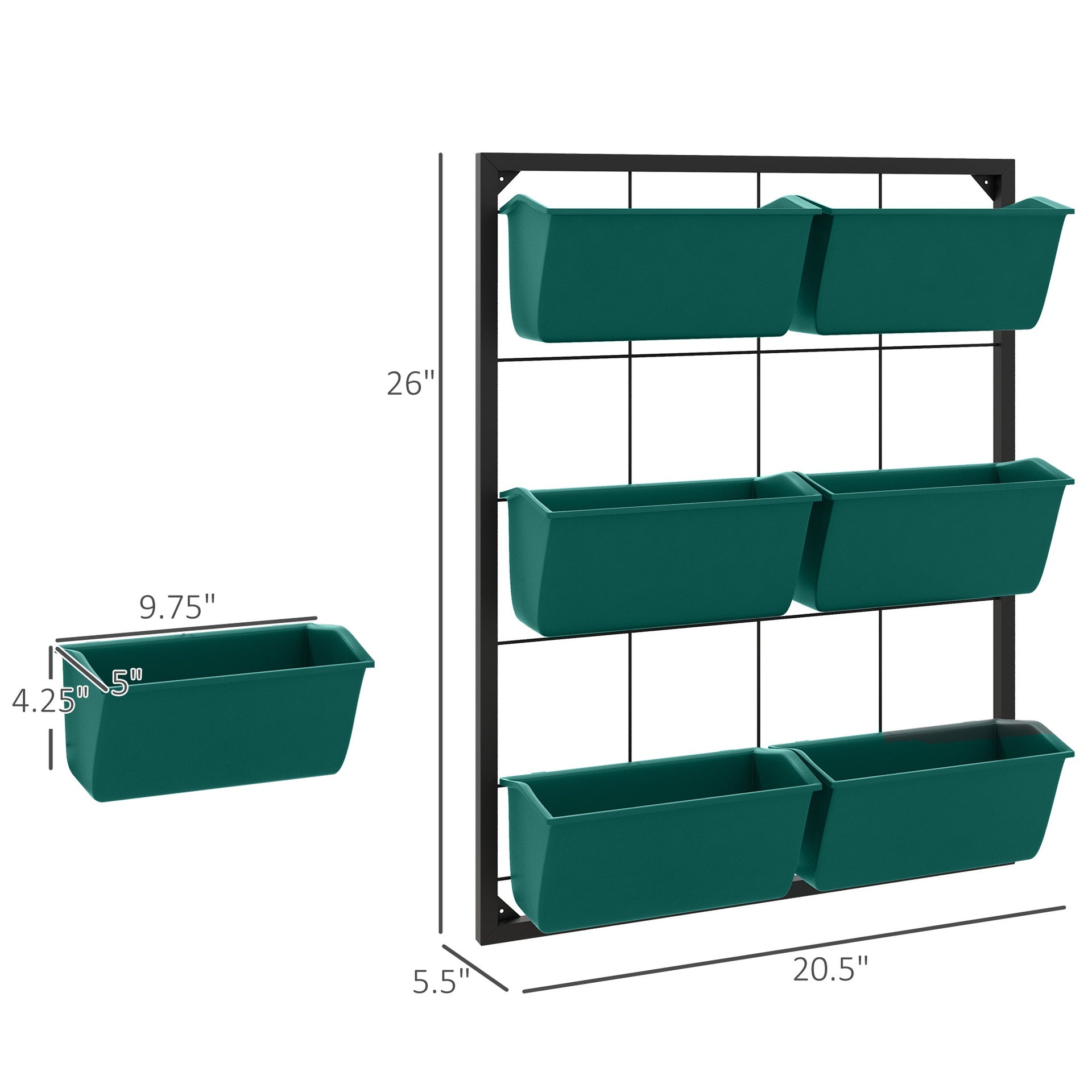 Outsunny 3-Tier Hanging Planter with 6 Pots for Indoor and Outdoor Use, Wall Planter, Self Draining & Wall Mounted, Green
