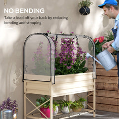 Outsunny Raised Garden Bed with Legs and Cover, Metal Elevated Planter Box with Bottom Shelf and Liner for Vegetables, Cream
