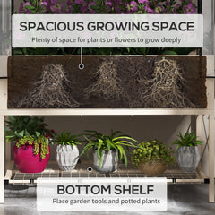 Outsunny Raised Garden Bed with Legs and Cover, Metal Elevated Planter Box with Bottom Shelf and Liner for Vegetables, Cream