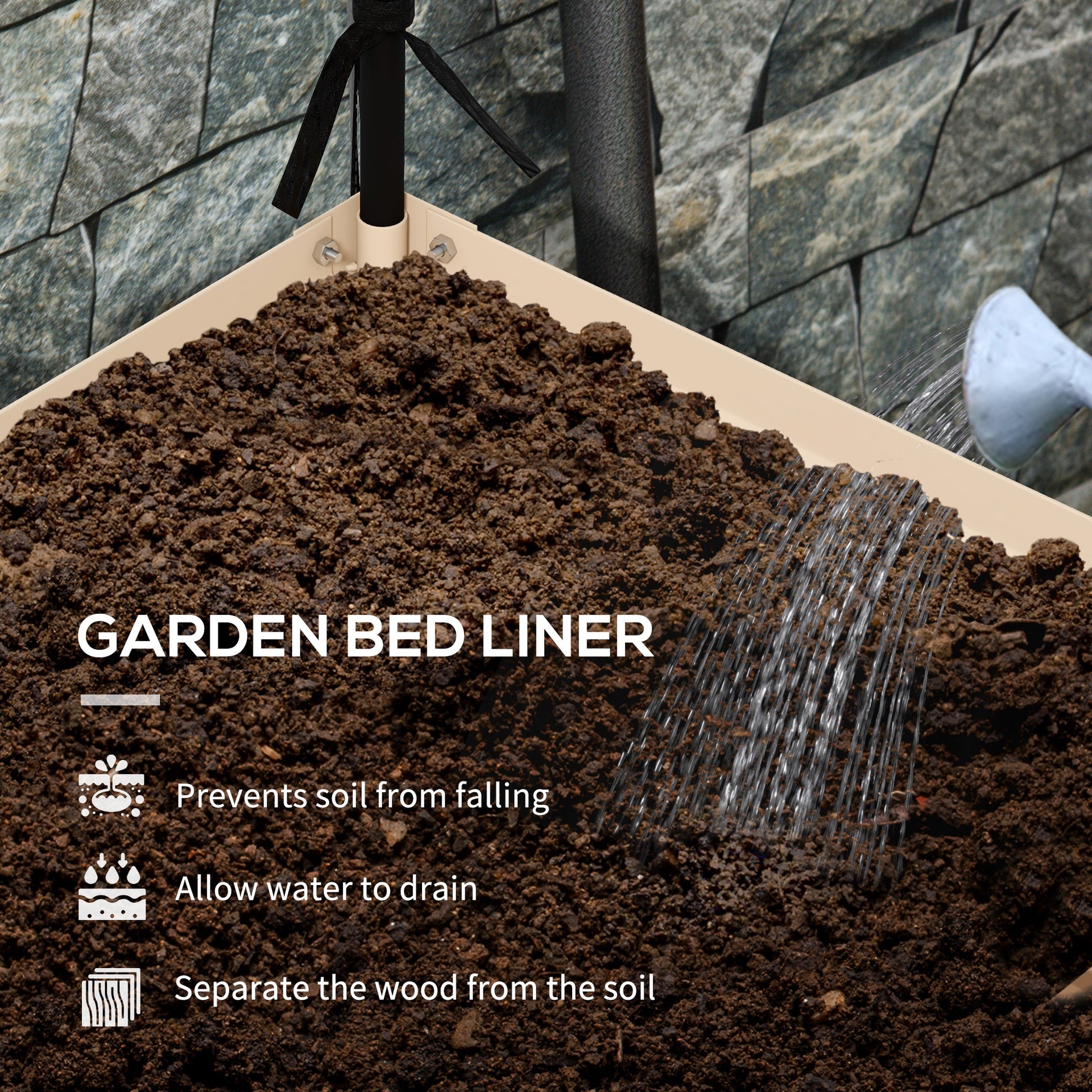 Outsunny Raised Garden Bed with Legs and Cover, Metal Elevated Planter Box with Bottom Shelf and Liner for Vegetables, Cream