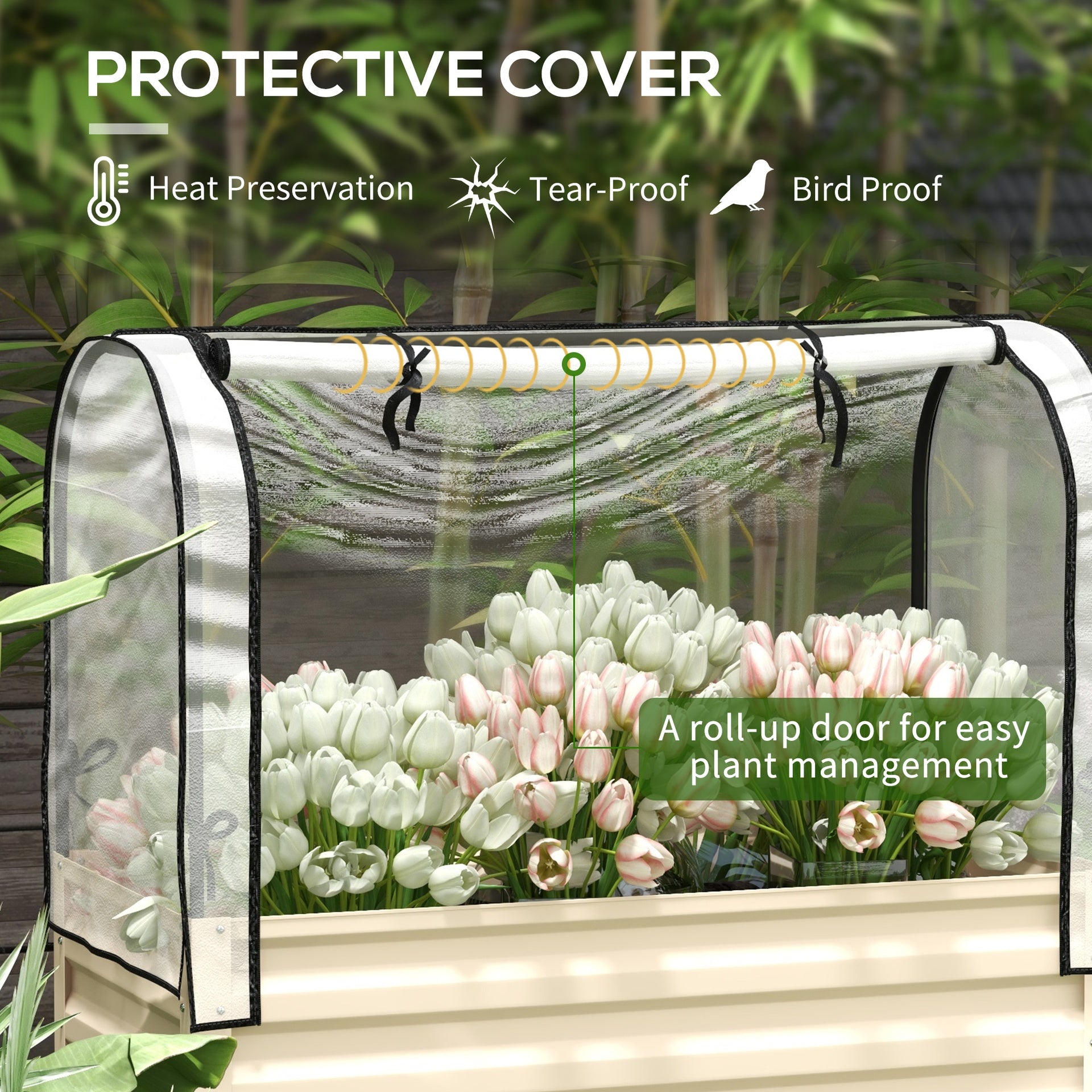 Outsunny Raised Garden Bed with Legs and Cover, Metal Elevated Planter Box with Bottom Shelf and Liner for Vegetables, Cream
