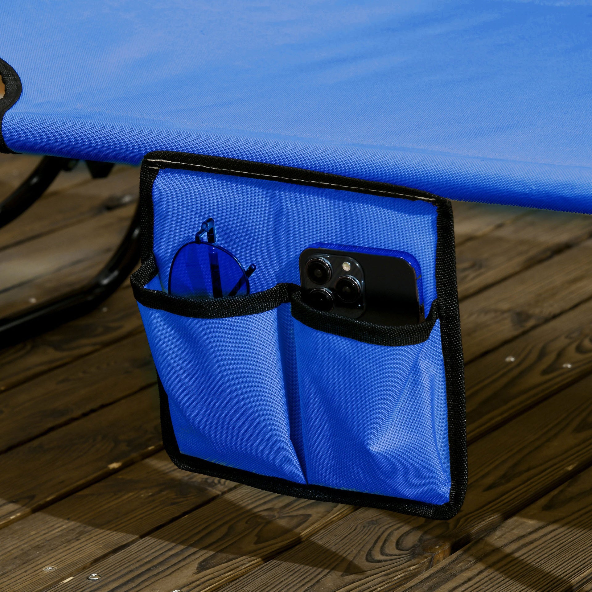 Outsunny Pool Chaise Lounge Chairs Set of 2, Folding Lounge Chairs with Sunshade, Reclining Back, Steel Frame, Blue