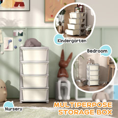Qaba 30" 4 Tier Kids Storage Unit Dresser Tower w/ 4 Drawers, Cream White