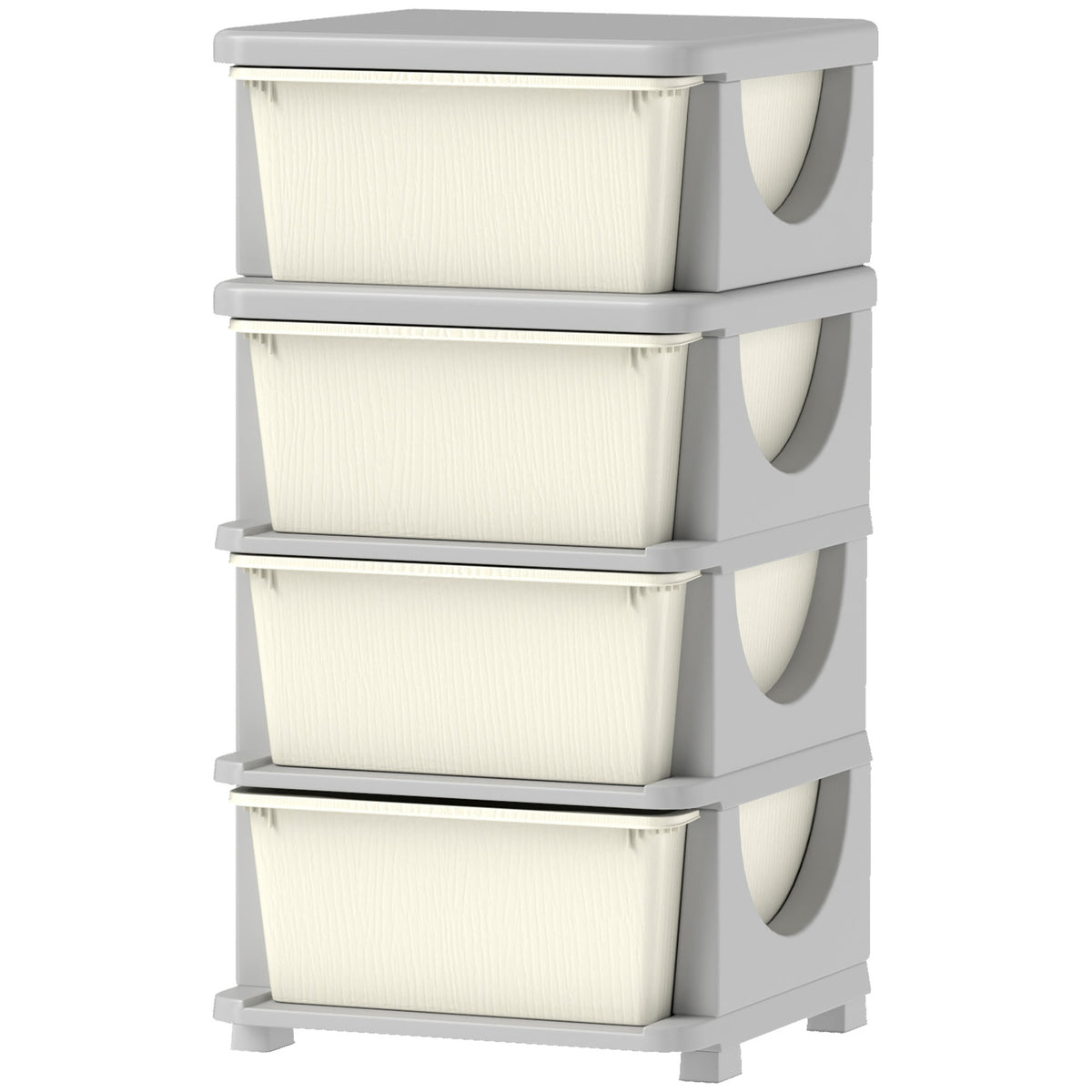 Qaba 30" 4 Tier Kids Storage Unit Dresser Tower w/ 4 Drawers, Cream White