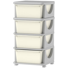 Qaba 30" 4 Tier Kids Storage Unit Dresser Tower w/ 4 Drawers, Cream White