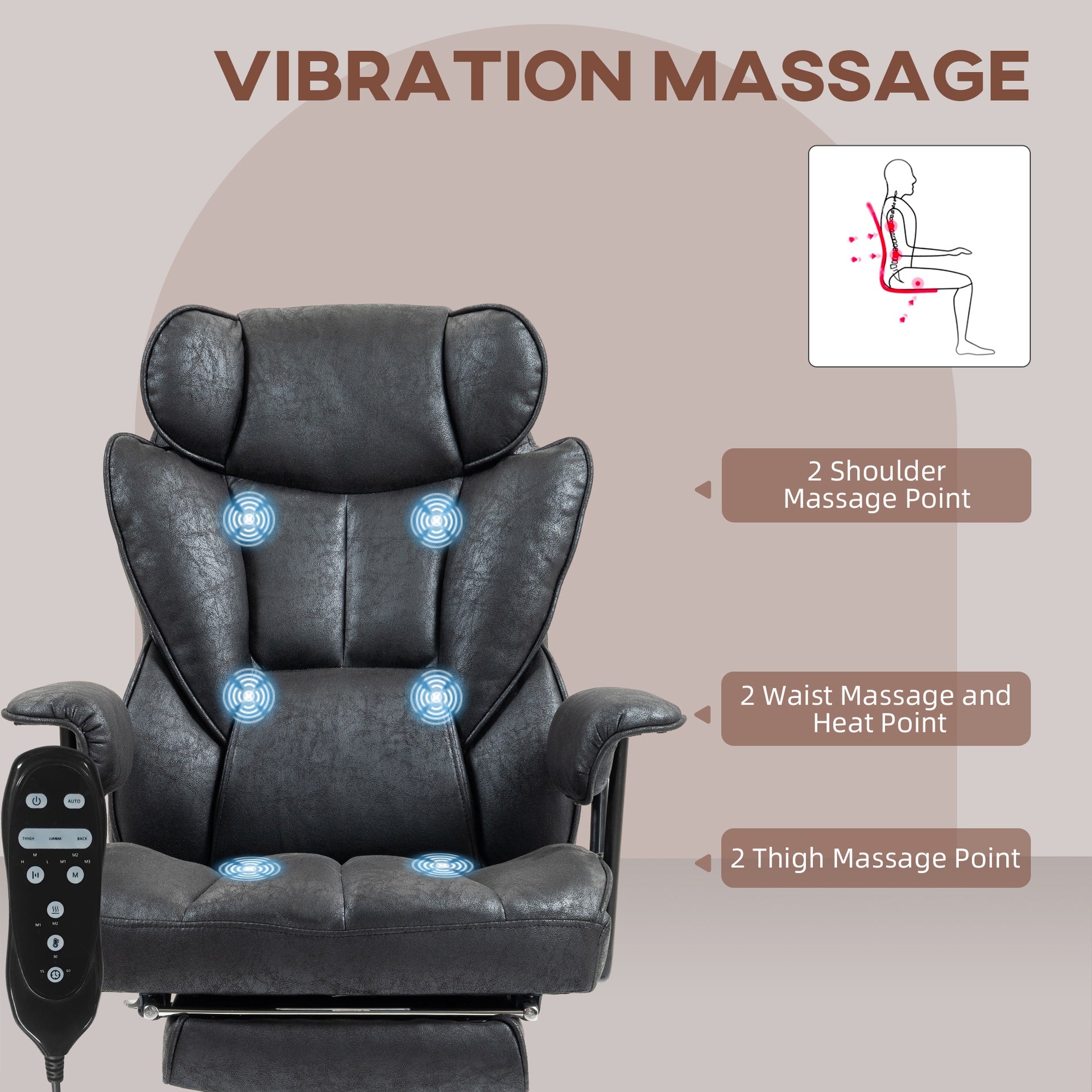 HOMCOM 396lbs. Big and Tall Office Chair, Massage Office Chair with Footrest, Lumbar Support & Reclining Function, Black