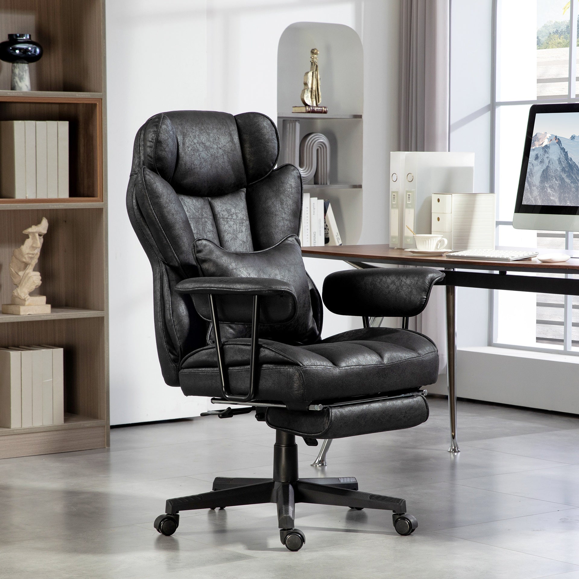 HOMCOM 396lbs. Big and Tall Office Chair, Massage Office Chair with Footrest, Lumbar Support & Reclining Function, Black
