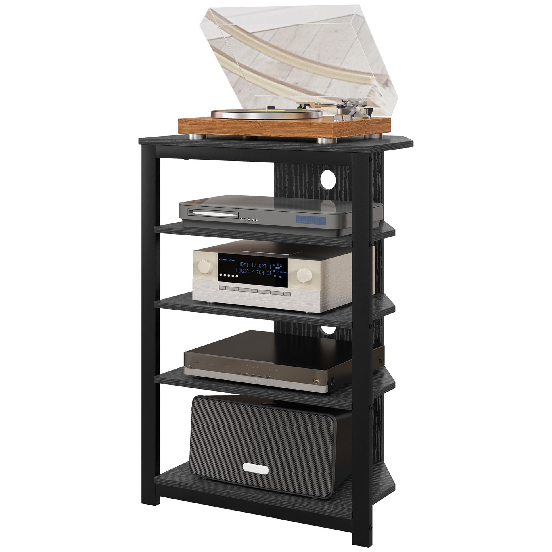 HOMCOM TV Stand, Entertainment Center with Storage Shelves and Steel Frame for Living Room, Black