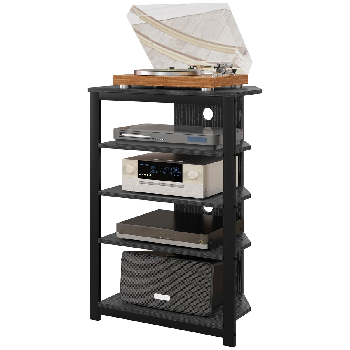 HOMCOM TV Stand, Entertainment Center with Storage Shelves and Steel Frame for Living Room, Black