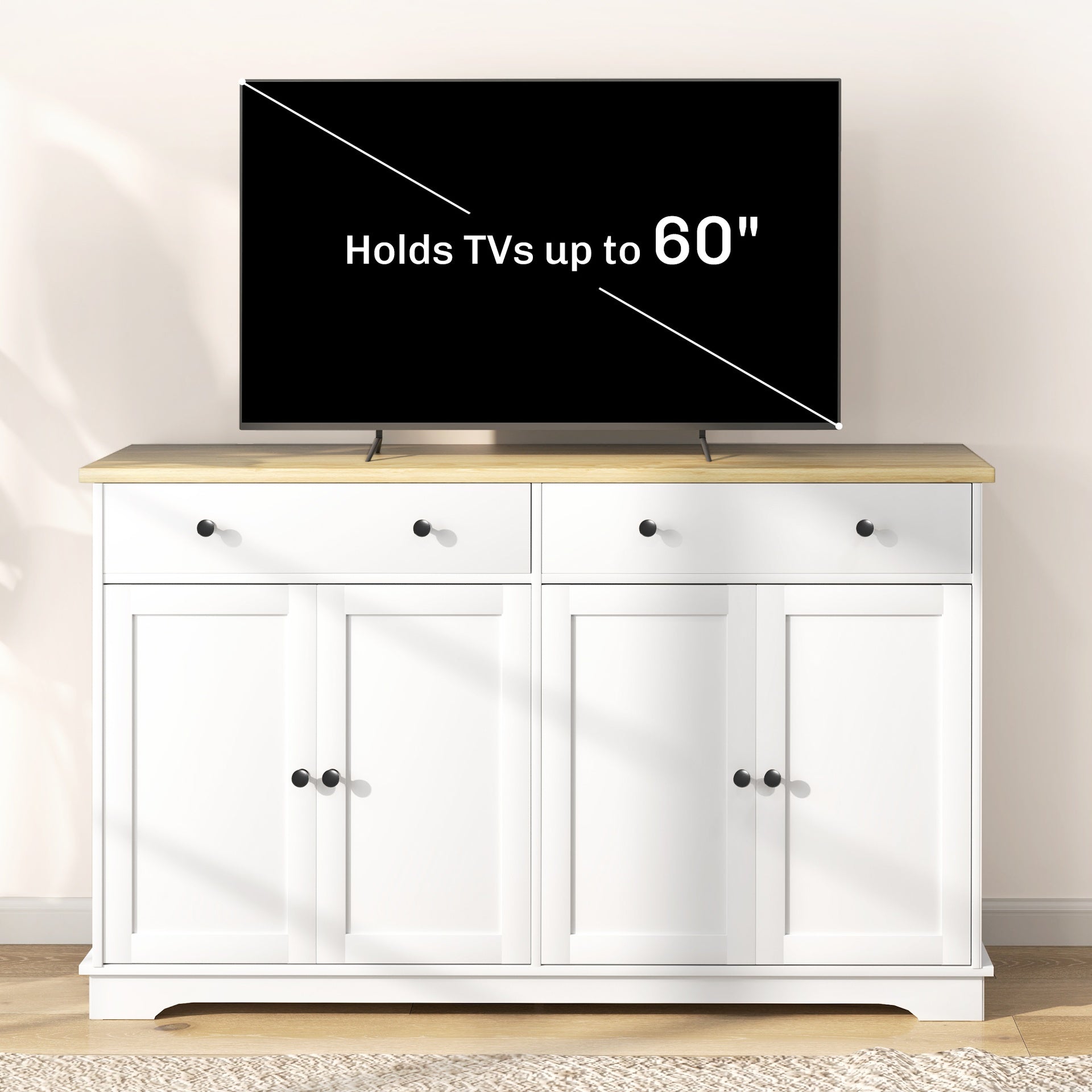 HOMCOM Modern Sideboard, Buffet Cabinet with Storage Drawers, Adjustable Shelves for Living Room, Dining Room, Entryway, White