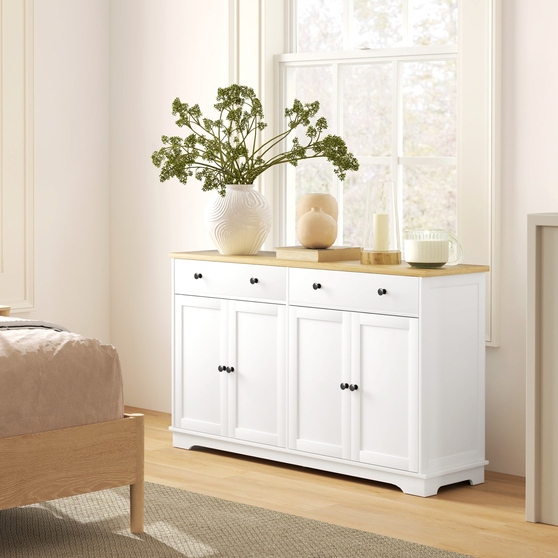 HOMCOM Modern Sideboard, Buffet Cabinet with Storage Drawers, Adjustable Shelves for Living Room, Dining Room, Entryway, White