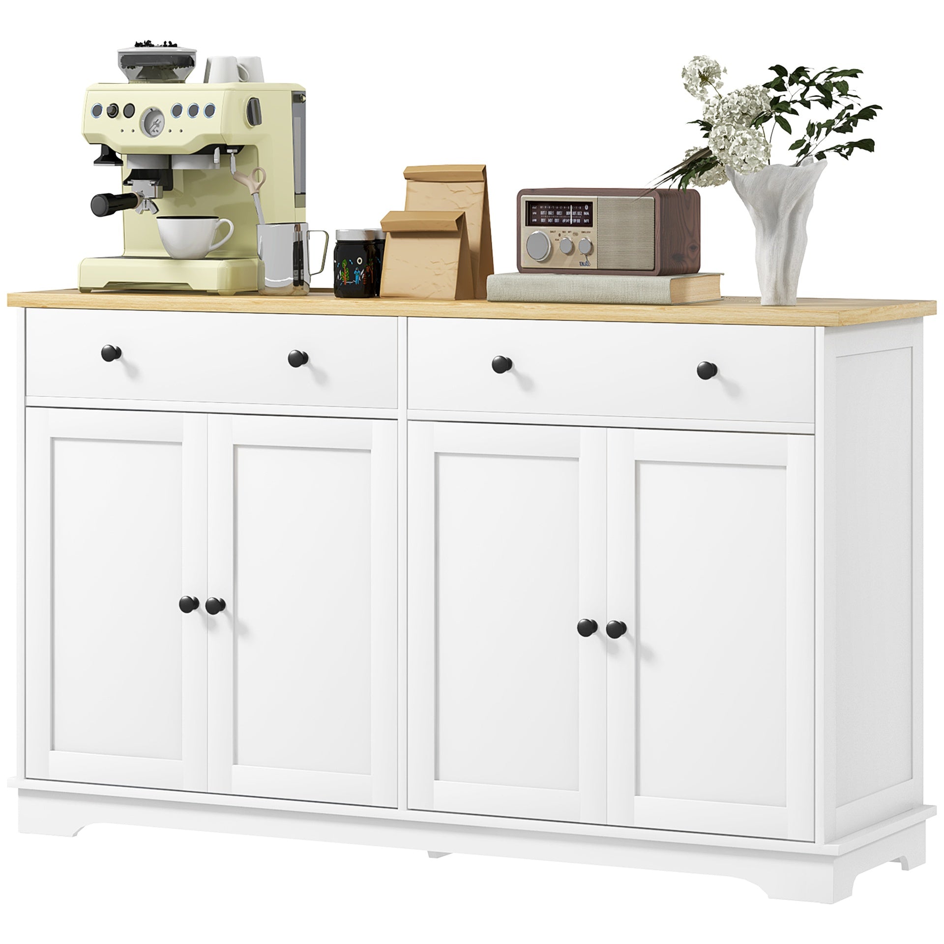 HOMCOM Modern Sideboard, Buffet Cabinet with Storage Drawers, Adjustable Shelves for Living Room, Dining Room, Entryway, White